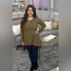 LOGO waffle knit top & printed tank twin set, gold olive & dark amethyst M